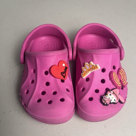 Crocs Classic Clog Toddler Size 7C Lot Girls Pink & Black Glitter w/ Shoe Charms - Picture 11 of 16